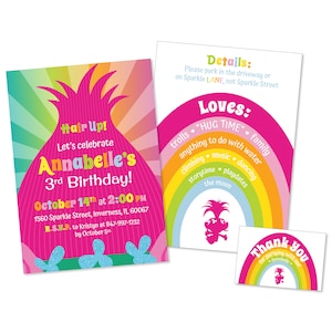 Trolls Inspired Birthday Invitation & Favor Tag