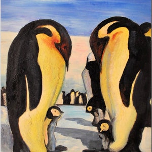 Acrylbild, Acrylmalerei auf Leinwand, handgemaltes Bild Pinguine Bild 1