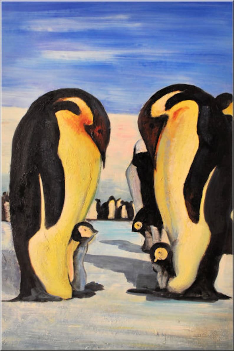 Acrylbild, Acrylmalerei auf Leinwand, handgemaltes Bild Pinguine Bild 1