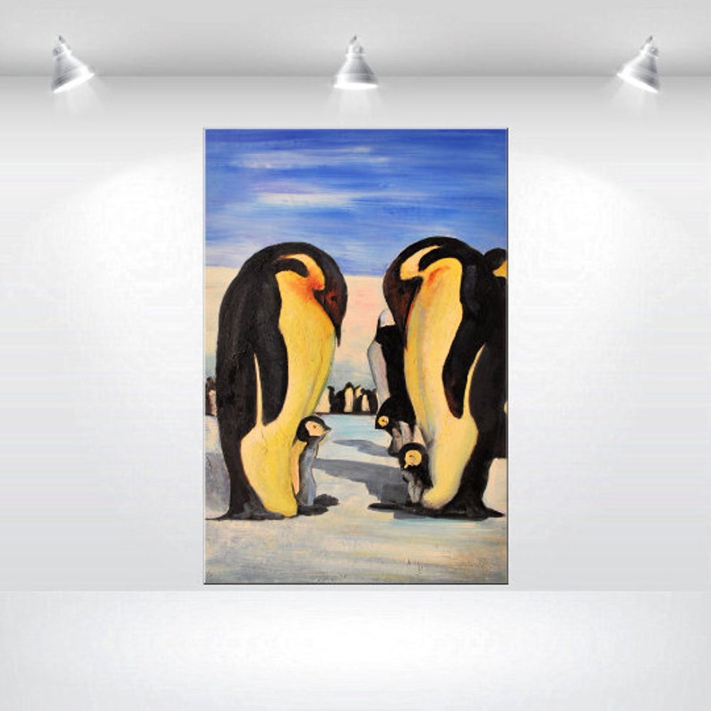 Acrylbild, Acrylmalerei auf Leinwand, handgemaltes Bild Pinguine Bild 2