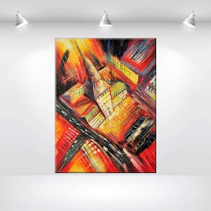 Acrylic Abstract Skyline Painting on Canvas