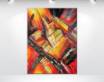 Acryl abstract skyline schilderij op canvas
