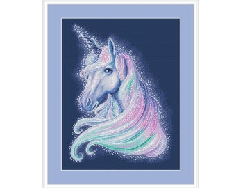 Watercolor unicorn cross stitch pattern, modern nursery baby counted cross stitch, instant download baby room decor