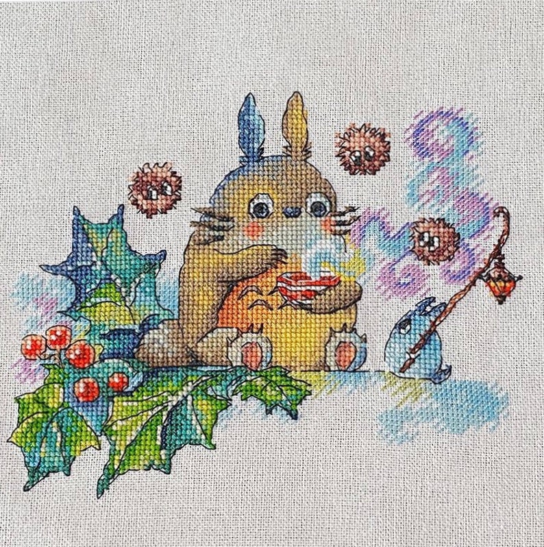 Cross stitch pattern Totoro with tea modern cross stitch | Etsy