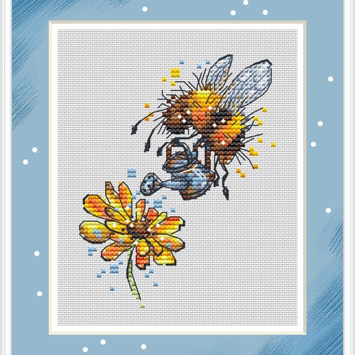 Beautiful Flowers cross stitch pattern pdf embroidery design modern cross stitch chart Bumblebee Bee cross stitch