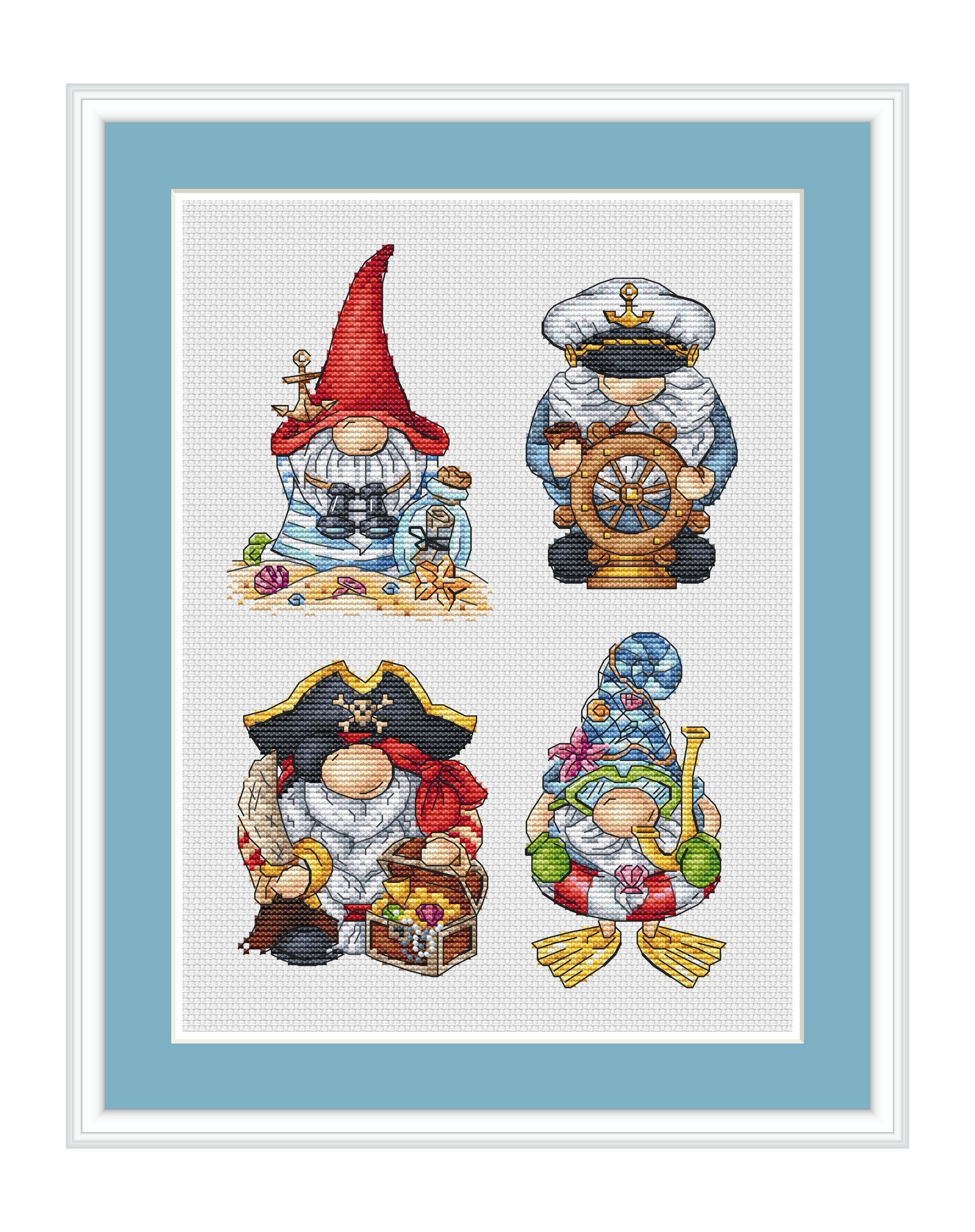 Sea gnomes cross stitch pattern modern cross stitch pirate | Etsy