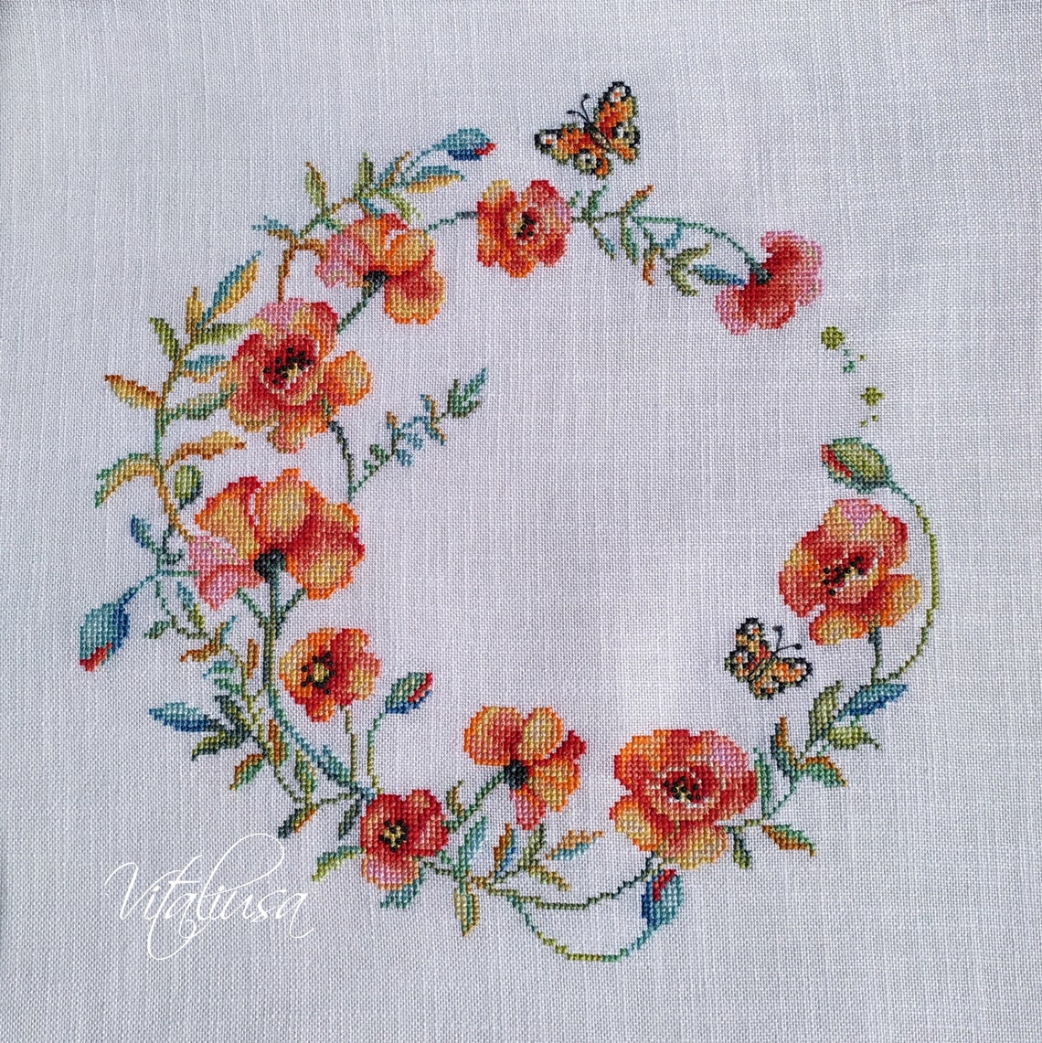Poppy Wreath cross stitch pattern Flower cross stitch Summer Etsy