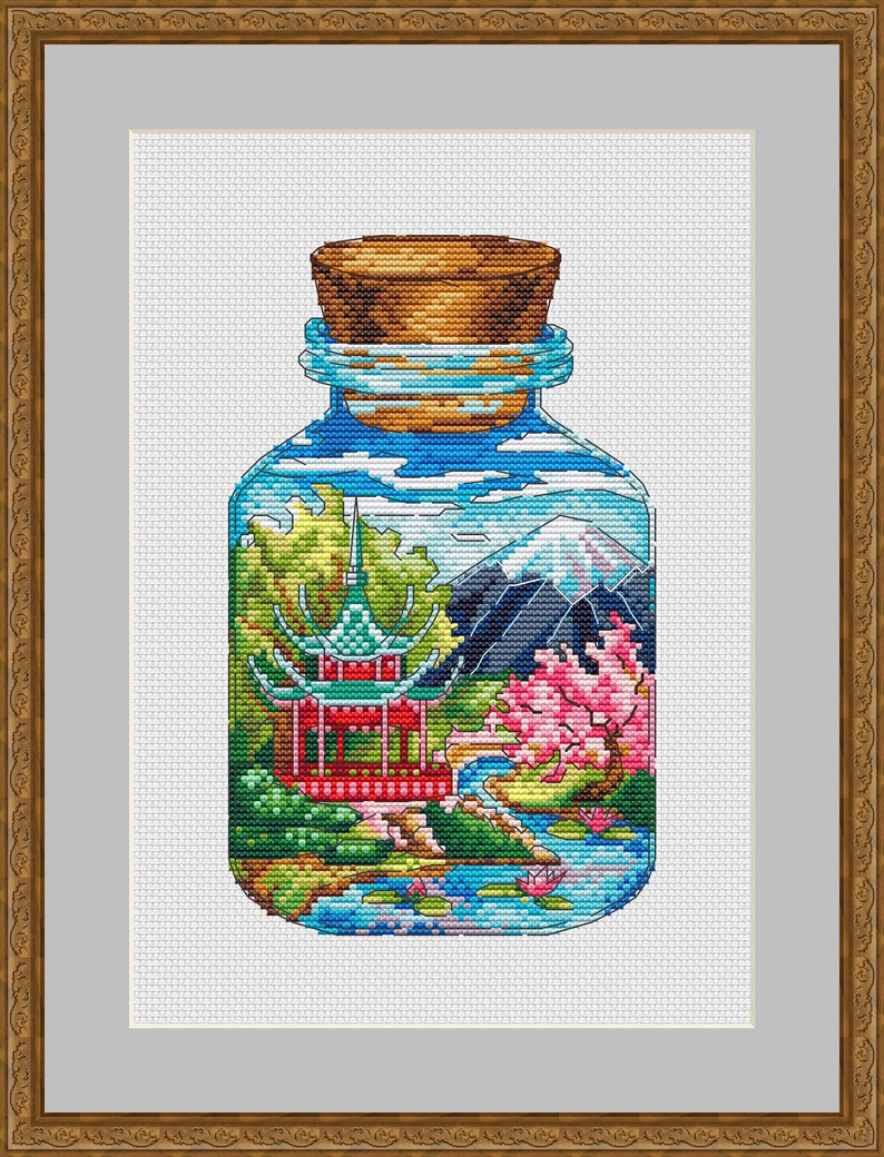 Cross stitch pattern Jar Watercolour Japan Pattern | Etsy