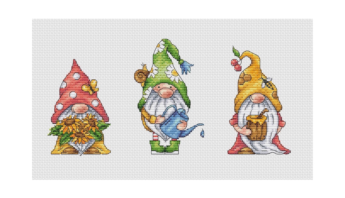 Gnomes PDF Cross Stitch Pattern Summer gnomes Modern cross Etsy