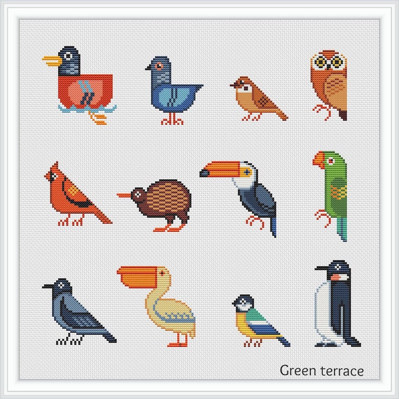 Geometric Birds Cross Stitch Pattern Modern Cross Stitch PDF Etsy