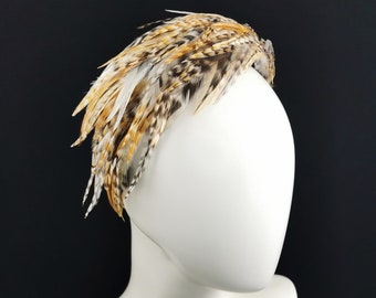 Feathers Headband Natural Golden Tones, Winter Wedding Headpiece, Statement Headband, Cocktail Hat, Millinery Headband, Made in Italy, JCN