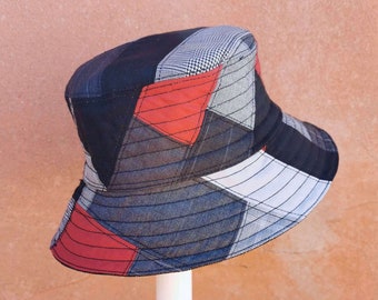 Bucket Hat in Upcycled Luxury Fabrics, Patchwork Hat, Tartan Hat, Unique Hat, Doubleface Hat, Women Berets, Made in Italy, JCN