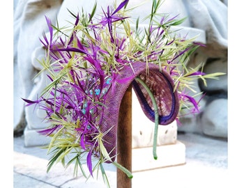 Crown Headpiece Purple and Green, Wedding Guest Fascinator, Headpiece for Races, Mother of the Bride, Kentucky Derby, Made in Italy, JCN