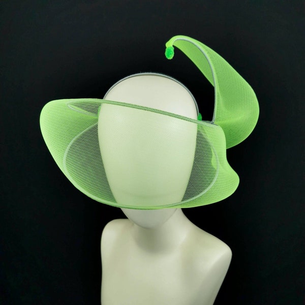 Futuristic Headpiece, Avantgarde Headpiece, Alien Headpiece, Neon Green Fascinator, Cyber, Drag Headdress, Space Age, Disco Glam, JCN