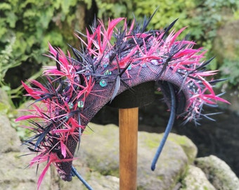 Blue and Fuchsia Crown Fascinator, Wedding Guest Headpiece, Headpiece for Races, Mother of the Bride, Kentucky Derby, Made in Italy, JCN