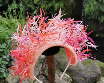 Crown Headpiece Pink Coral Fuchsia, Wedding Guest Headpiece, Headpiece for Races, Mother of the Bride, Kentucky Derby, Made in Italy, JCN