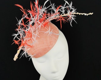 Fascinator in Coral and Pink, Wedding Guest Headpiece, Headpiece for Races, Mother of the Bride, Kentucky Derby, Made in Italy, JCN