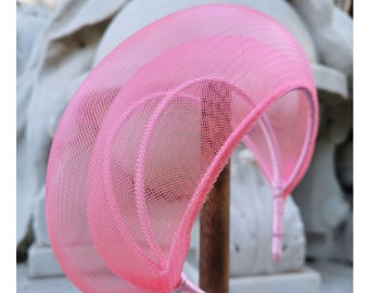 Tocado de corona futurista rosa flamenco, tocado de vanguardia, diadema de boda, fascinador crinolina, tocado alienígena, hecho en Italia, JCN