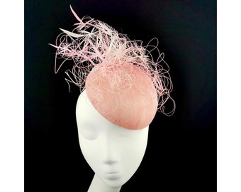 Pink and Ivory Percher, Wedding Guest Headpiece, Couture Millinery, Kate Middleton Hat,  Mother of the Bride, Headpiece for Races, JCN