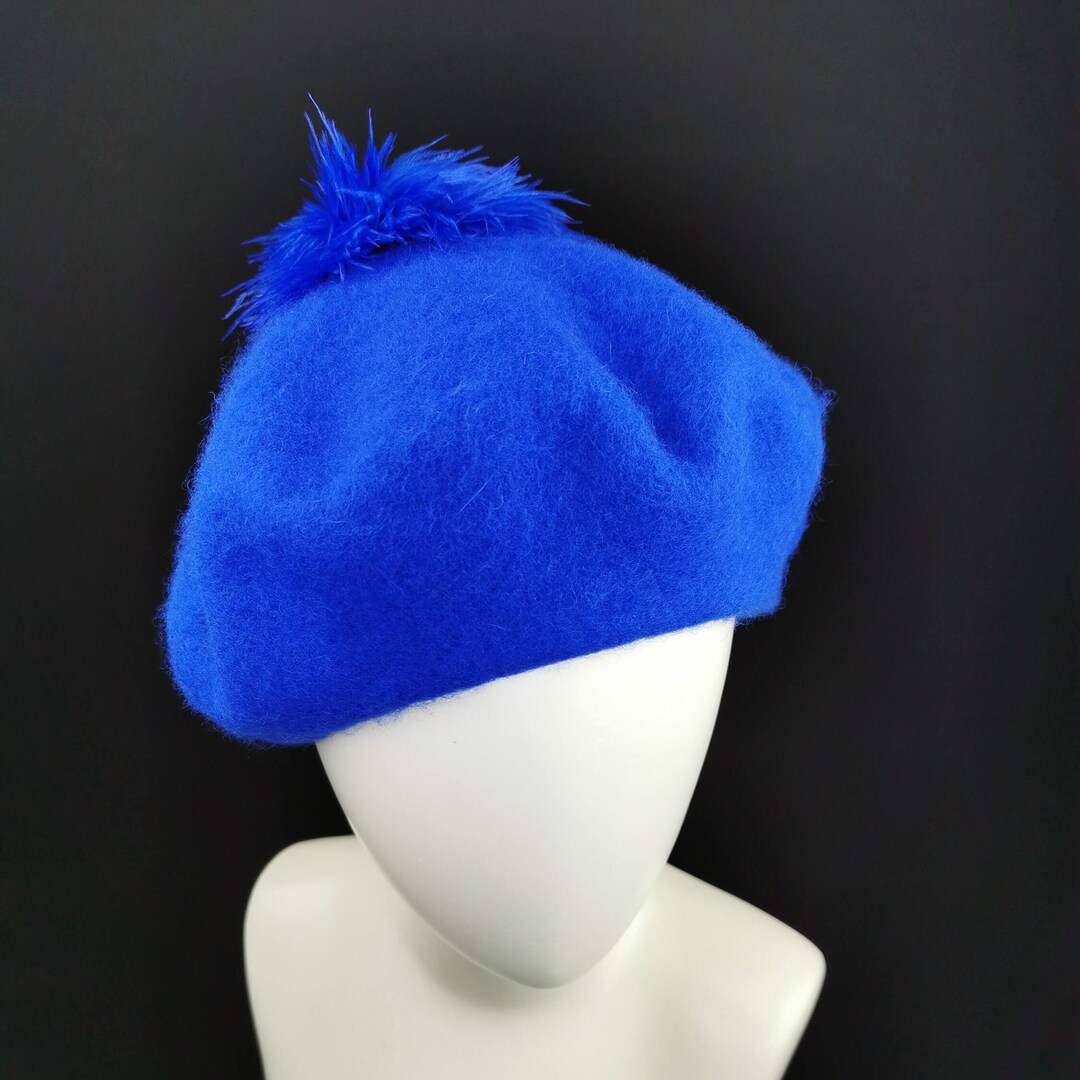Beret With Feathers Royal Blue Beret With Ostrich Feathers Etsy