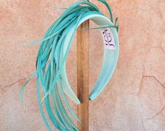 Feathers Headband Aqua and Jade Green, Wedding Headpiece, Statement Headband, Cocktail Hat, Millinery Headband, Made in Italy, JCN