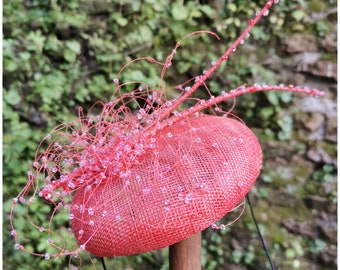 Coral Headpiece, Wedding Guest Fascinator, Mother of the Bride, Garden Party Hat, Kentucky Derby, Millinery Couture, Made in Italy JCN