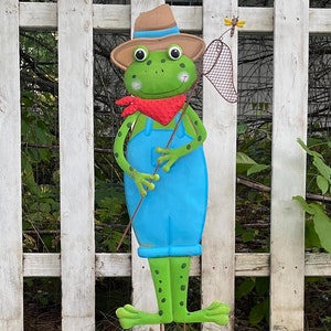 Metal Frog Outdoor Statue, Metal Garden Stake, Frog Yard Art, Frog Decor, Frog Gift Idea, 36" Tall EQ94