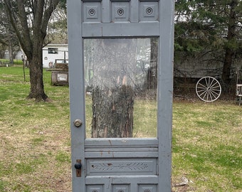 Antique Eastlake Carved Panel Wood Glass Window Entry Door 1900s, Restoration, Reclaimed, Architectural Salvage 32" x 82 1/4" EP9