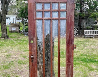 Antique Twelve Pane Beveled Glass Wood Entry Door, Reclaimed, Restoration. Architectural Salvage 35 3/4" x 82 1/4 x 1 3/4" EP31