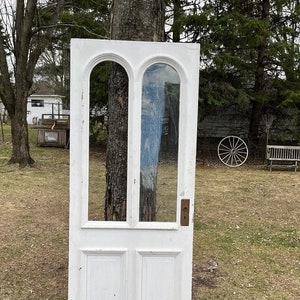 Antique Wood Half Lite Arched Window Entry Door, Architectural Salvage, Replacement, Renovation, Reclaimed 31 3/4 x 79 7/8" EO86