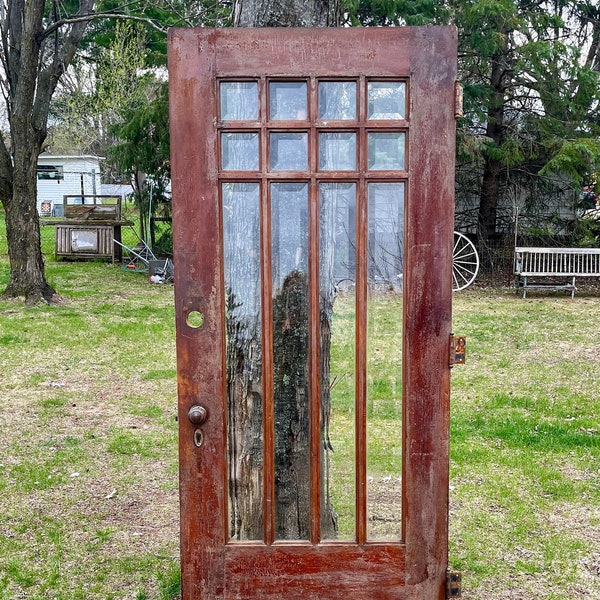 Antique Twelve Pane Beveled Glass Wood Entry Door, Reclaimed, Restoration. Architectural Salvage 35 3/4" x 82 1/4 x 1 3/4" EP31