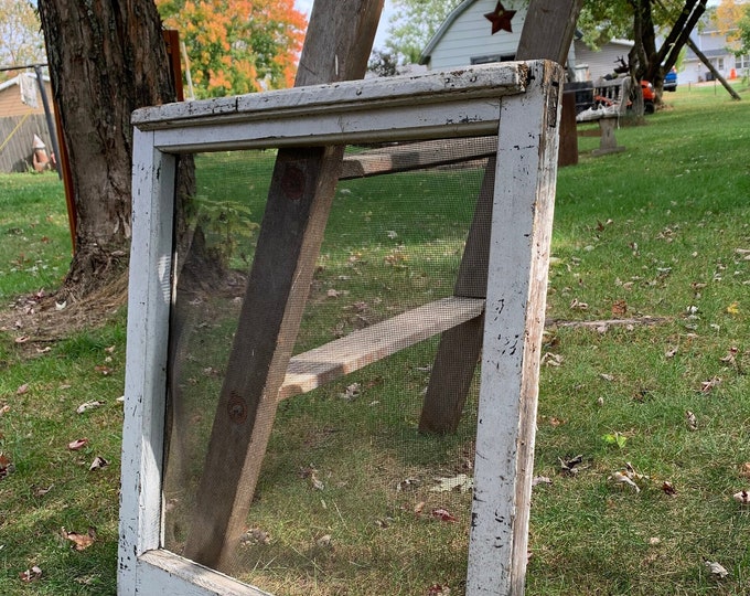 Antique Wood Screen Window. Primitive, Farmhouse, Garden Decor, Porch