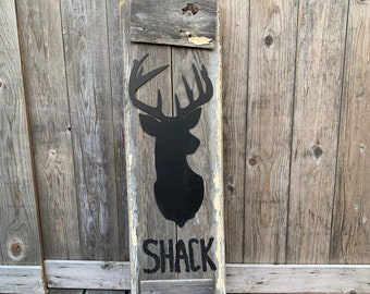 Hunting Camp Shack Wood Sign, Up North Cabin Sign, Primitive Buck Wildlife Sign. Cabin Lodge Woodland Decor