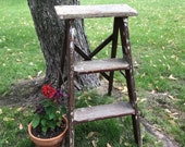 Old Painter 39 s Ladder, Small 2 Rung Wood Ladder, Cross Back Dark Stained, Shabby Chic, Rustic Farmhouse Home Decor, Garden Art, Plant Stand