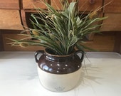 Primitive Rustic Farmhouse Stoneware Robinson Ransbottom Bros. Blue Crown Crock, Two Tone 4 Bean Pot, Antique Handled Collecible Pottery