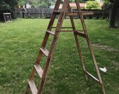 Antique Farmhouse Wood Ladder, Painter 39 s, 5 Rung, Old, Folding, Rustic, Wedding Decor, Wood Shelving, Tall, Home Decor, Yard Art BV31