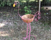 Ornate Pink Flamingo Tall Metal Bird Planting Pot, Planter, Large Bird Statues, Garden Yard Art, Indoor Outdoor Plant Stand, Bird Metal Art
