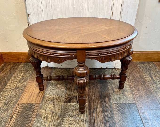 Antique Wood Coffee Table, Ornate Oval Wood Tea Table, Small Tea
