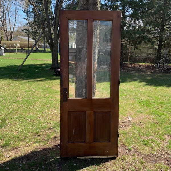 Antique Panel Entry Window Door, Replacement, Reclaimed, Architectural Salvage, Rustic Farmhouse, Craftsman Door 33 3/4" x 84" CX44