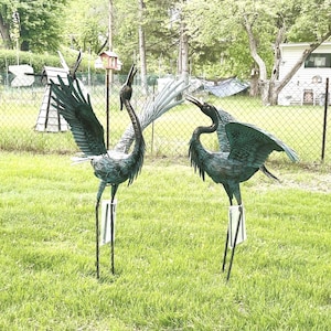Heron Crane Outdoor Statue Sculpture Metal Bird Garden Stake Decorations Yard Art Lawn Ornaments