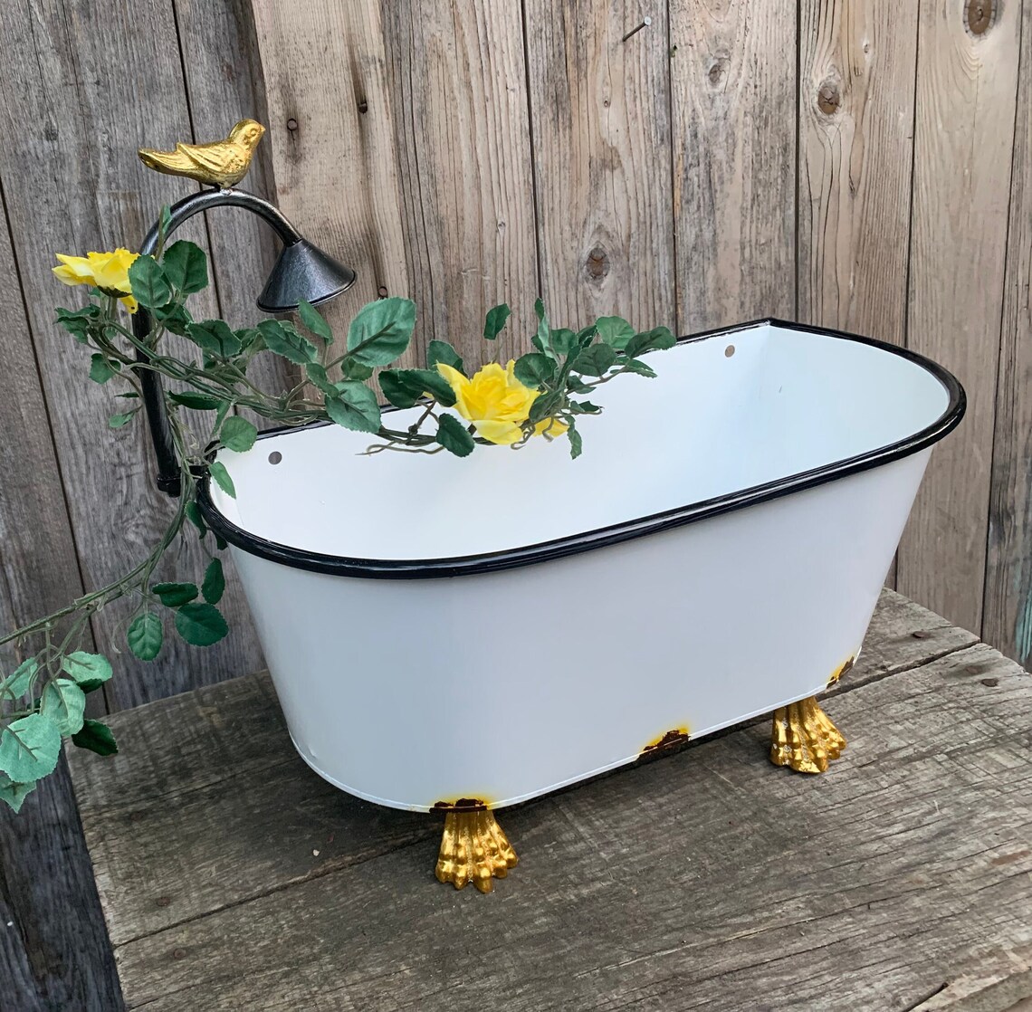 Vintage Inspired Metal Tub Planter Porcelain Bathtub Etsy