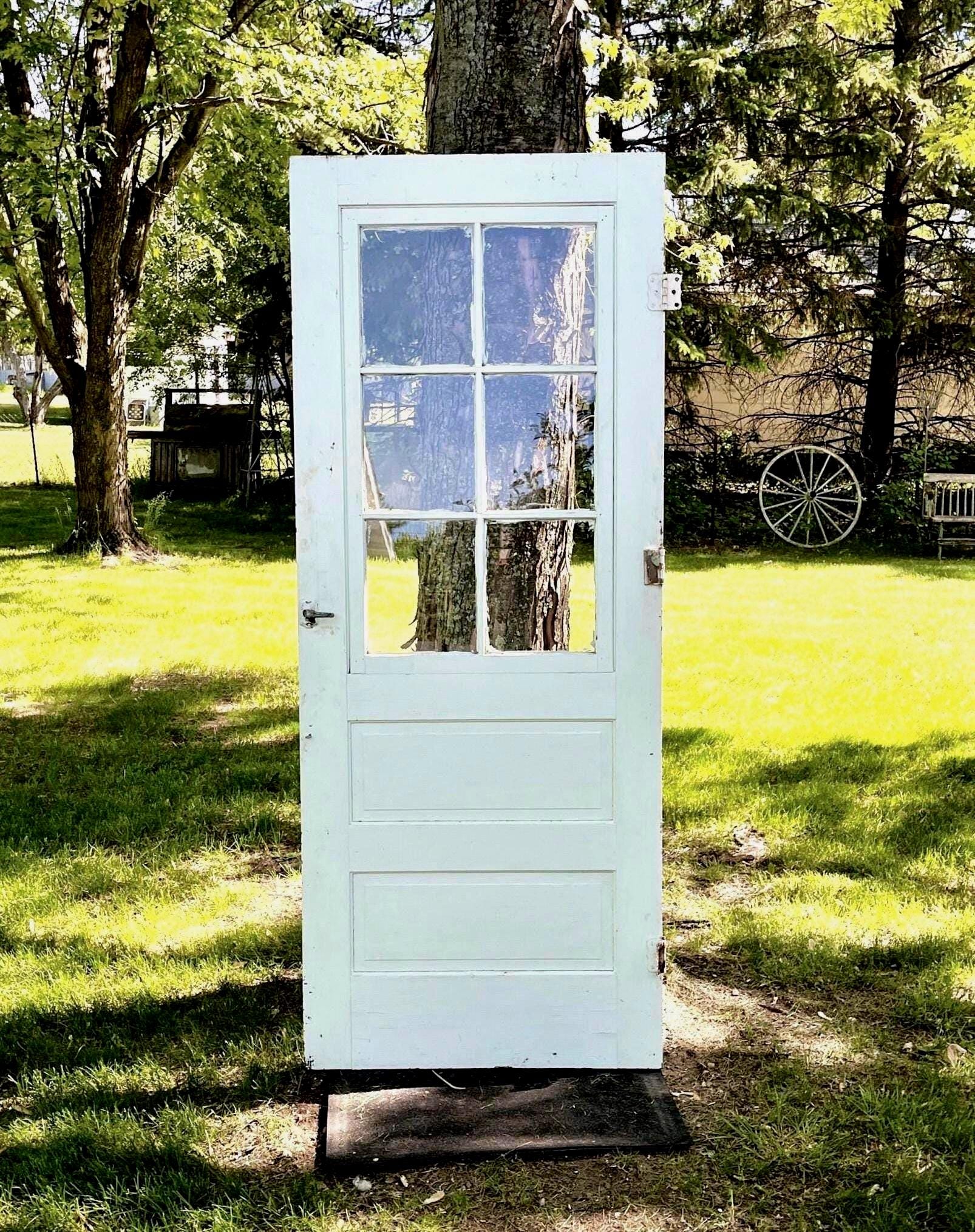 Antique Glass Lite Storm Screen Wood Door, Reclaimed