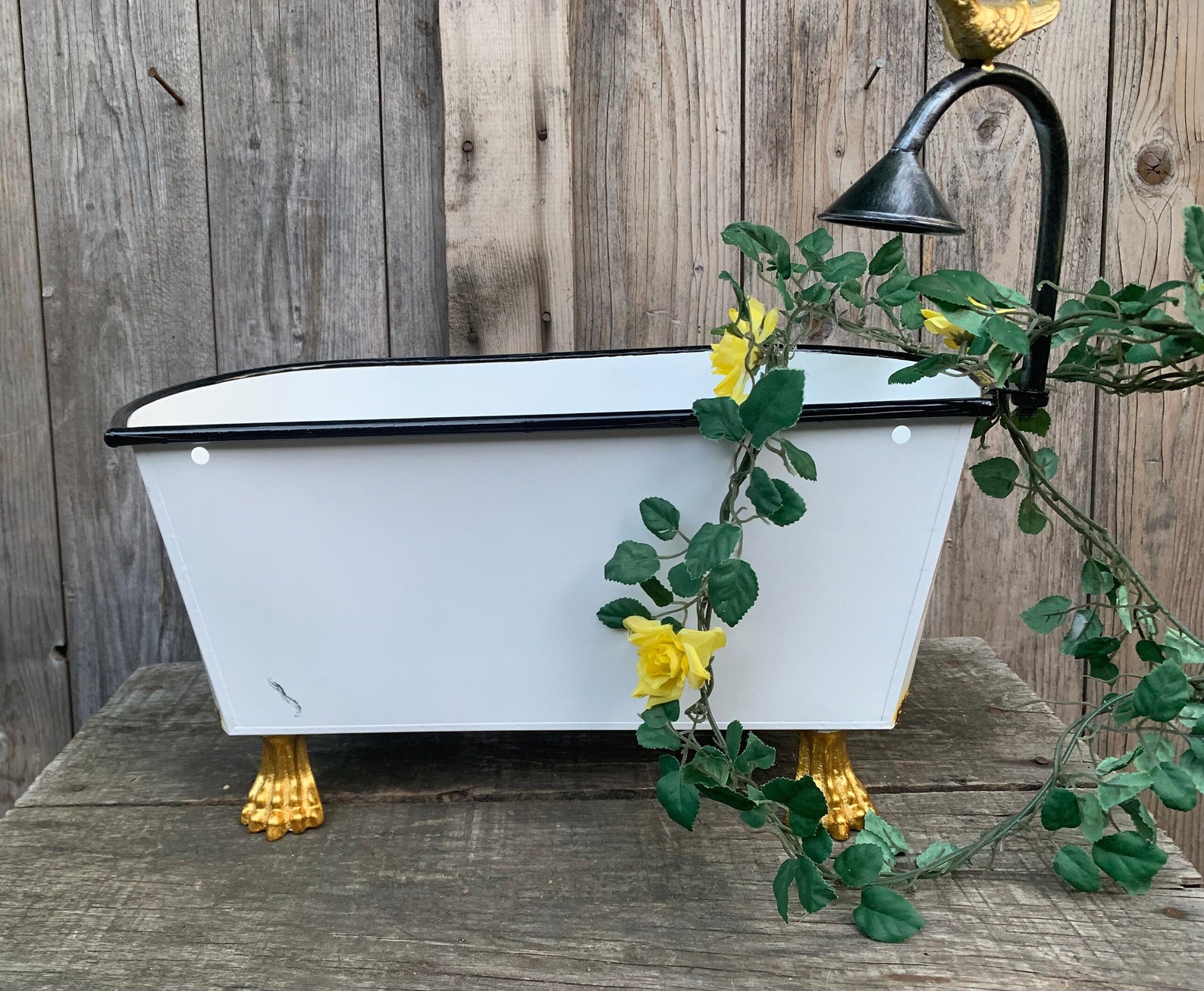 Vintage Inspired Metal Tub Planter Porcelain Bathtub Etsy