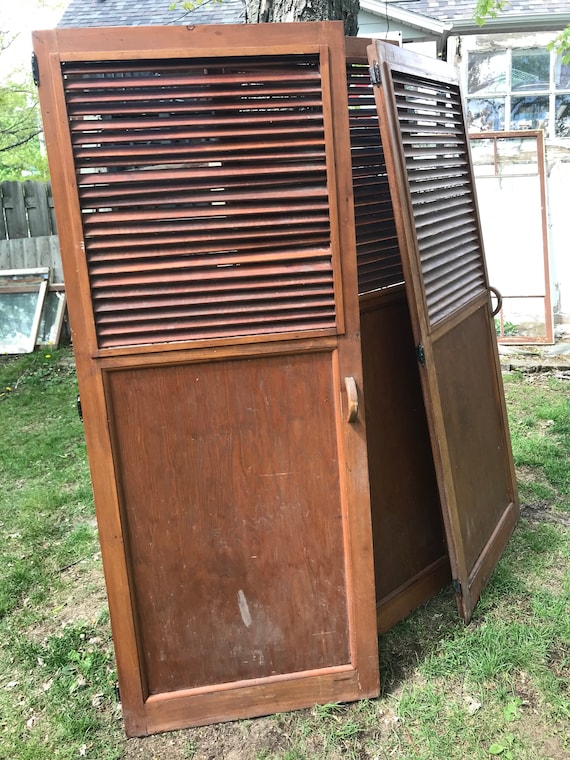 Antique Wood Louvered Wood Doors Theatre Salvage Stage Props Handcrafted Playhouse Doors Treehouse Cabinet Furniture Building Supply
