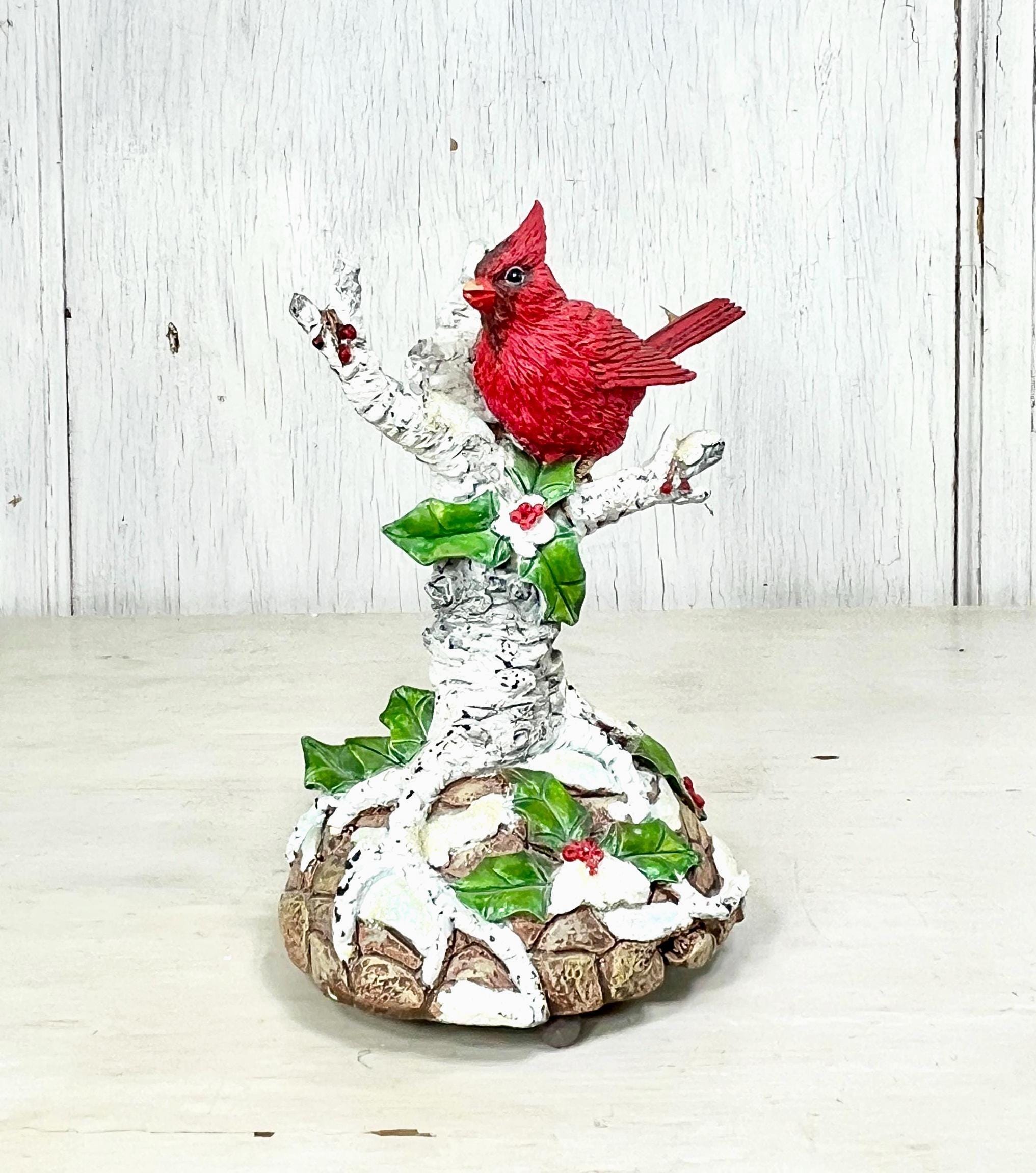 Red Cardinal Figurine Collectible Music Box Winter Tabletop Decor Bird ...