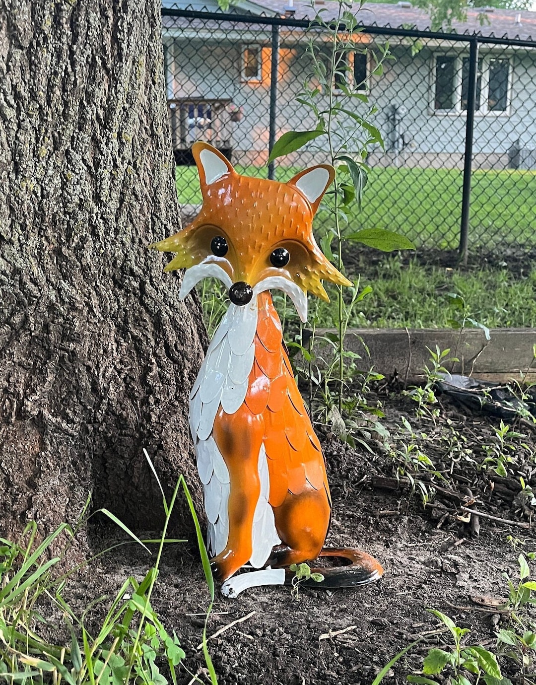 Metal Wildlife Outdoor Statue, Fox Statue Garden Art, Fall Metal