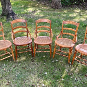 Antique Ladderback Wood Cane Seat Dining Chairs, Set of 5 NOT FREE SHIP EJ72