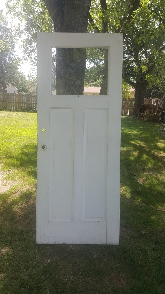 Antique Exterior Wood Front Window Door Single Pane 2 Panel Architectural Salvage Farmhouse Craftsman Building Supply 32 X 79