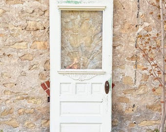 Antique Half Lite Glass Carved Wood Entry Door, Eastlake Front Door, Reclaimed, Architectural Salvage, 31 3/4” x 79" FQ-LH