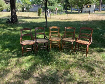 Antique Ladderback Wood Cane Seat Side Chairs, Set of 5, NOT FREE SHIP EG44